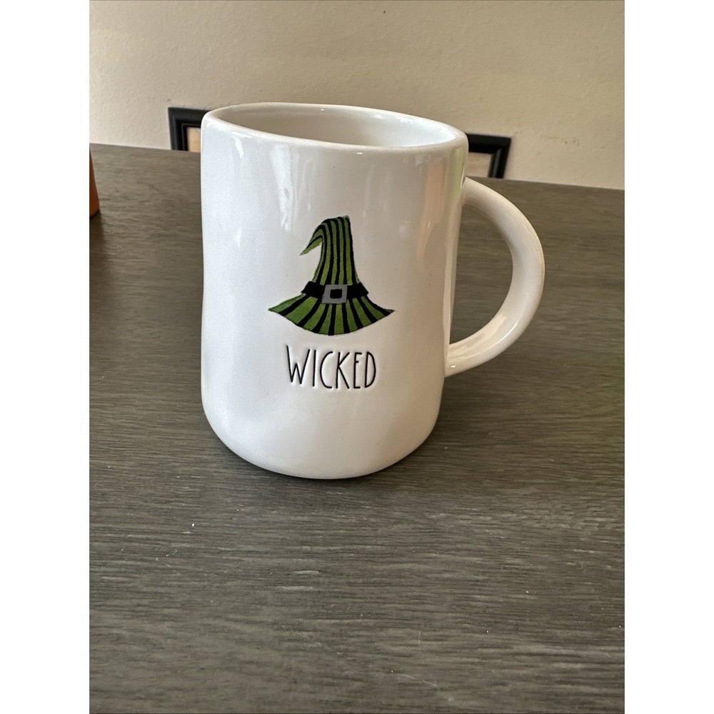 Rae Dunn Ceramic Halloween Mug "WICKED WITCH" Watercolor White Inside Black